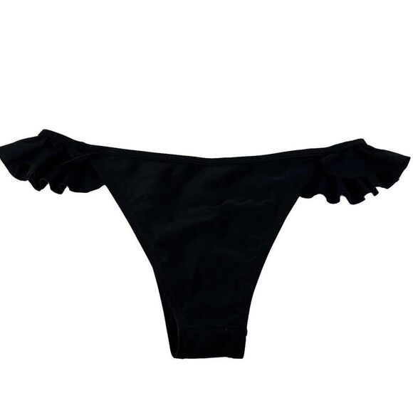 Ocean Blues Bikini Bottom Solid Black Side Ruffles Cheeky Womens Size Large Swim - Picture 2 of 7